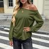 Женский свободный модный топ с открытыми плечами, косым воротником и рукавами «летучая мышь» с длинным рукавом
