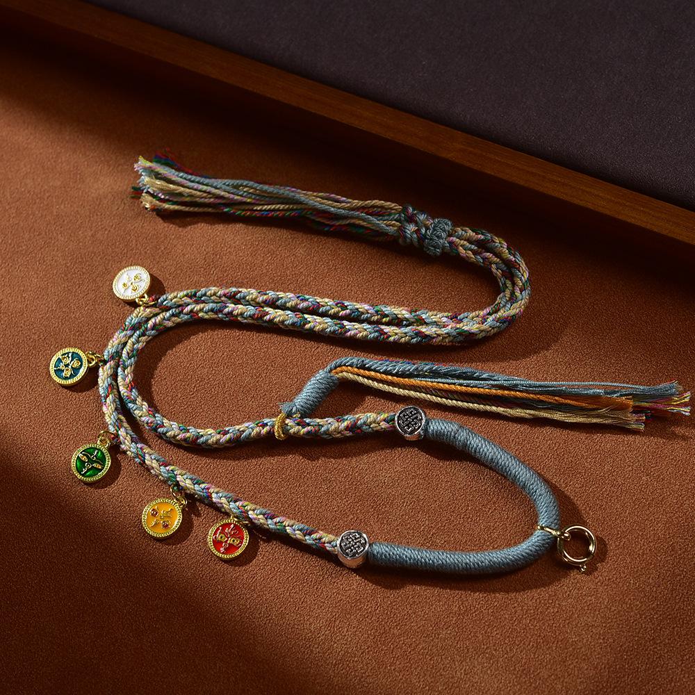 Тибетское ожерелье Тханка ручной работы «Пять богов богатства» с регулируемым разноцветным шнурком