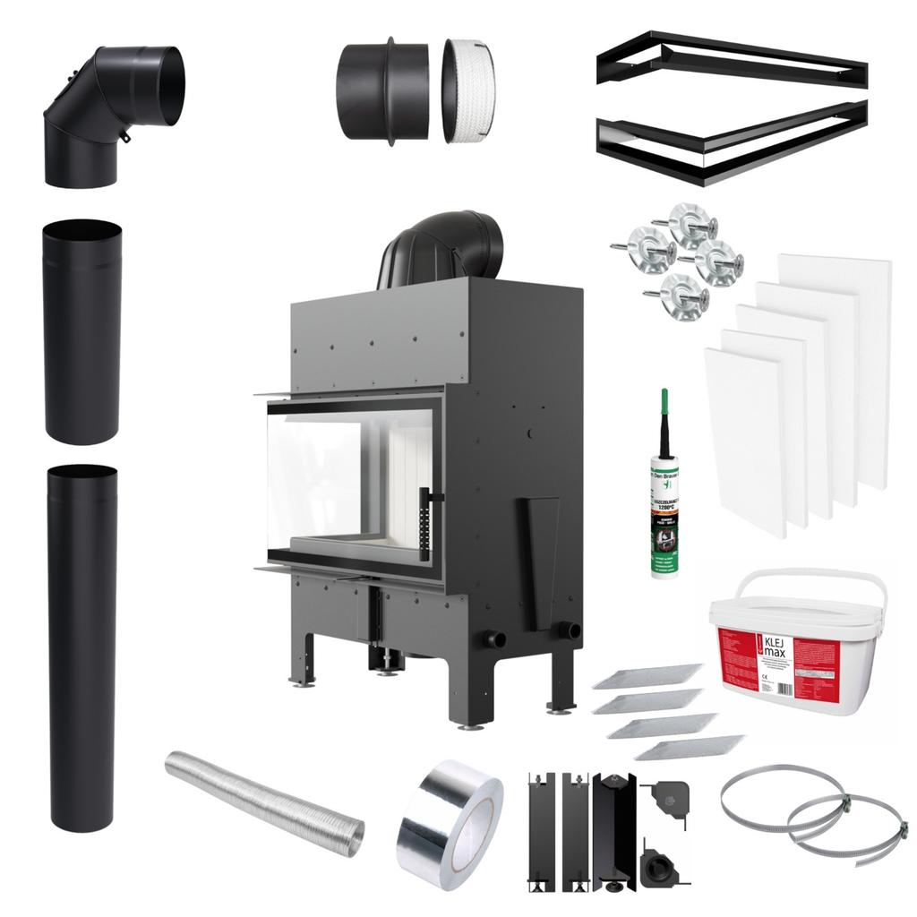 Fireplace Insert Fireplace KRATKI FLOKI M Left 10kW COMPLETE SET for BUILT-IN