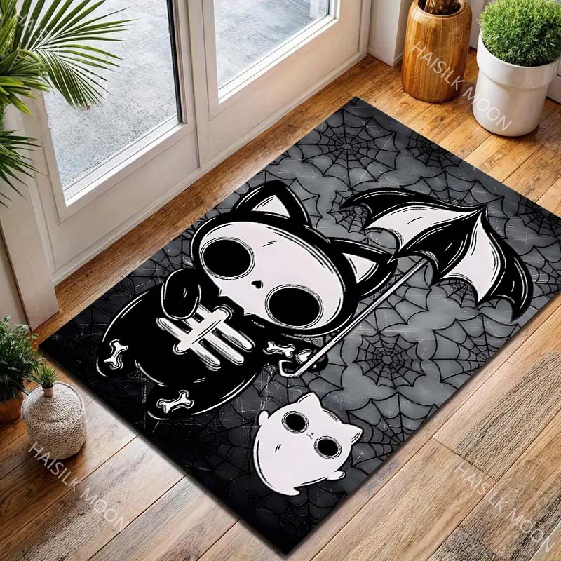 1PC Dark Series Cats and Ghosts Halloween Decor Carpet for Living Room Bedroom Bedside Floor Mat Cloakroom Sofa Area Rugs