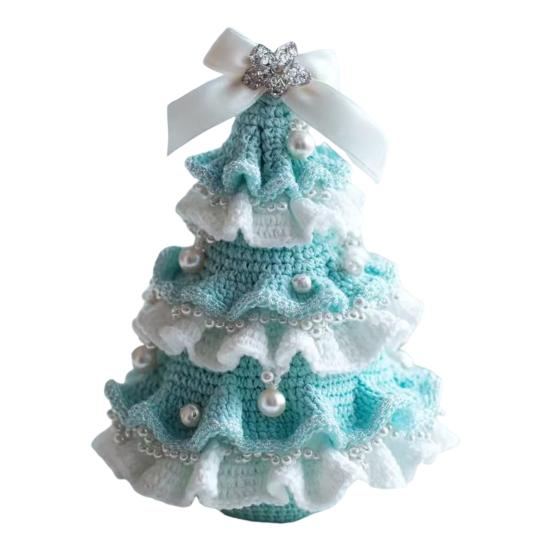 Handmade Crochet Christmas Tree DIY Crochet Christmas Tree Kit with Bow Faux Pearl Decor Holiday Craft Starter Set for Beginners