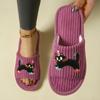 Women's & Unisex Slip-On Slippers with Cute Cat Face & Paw Print Design - Soft Fabric Upper & EVA Cushioned Insole, All-Season Indoor/ House Shoes