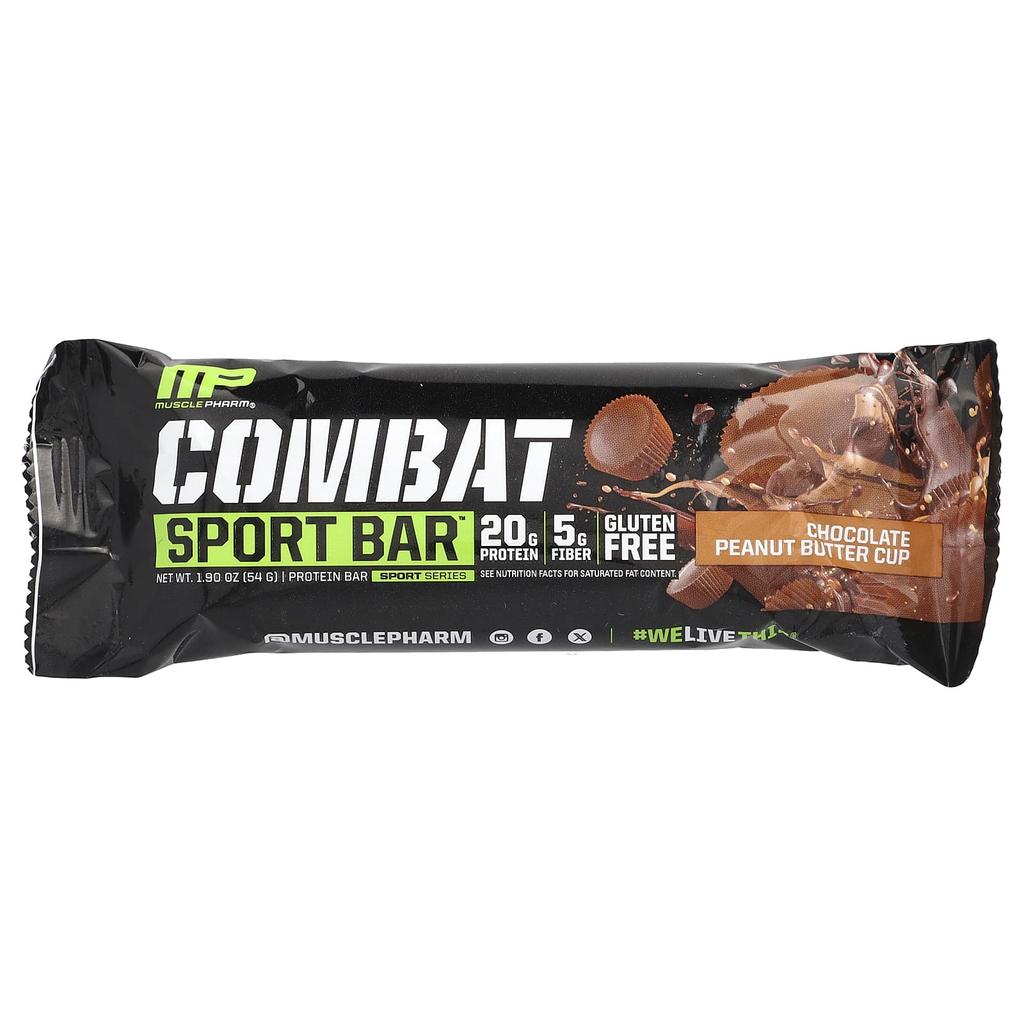 MusclePharm Combat Sport Bar, Chocolate Peanut Butter Cups, 12 Bars, 1.90 Oz (54 G) Each