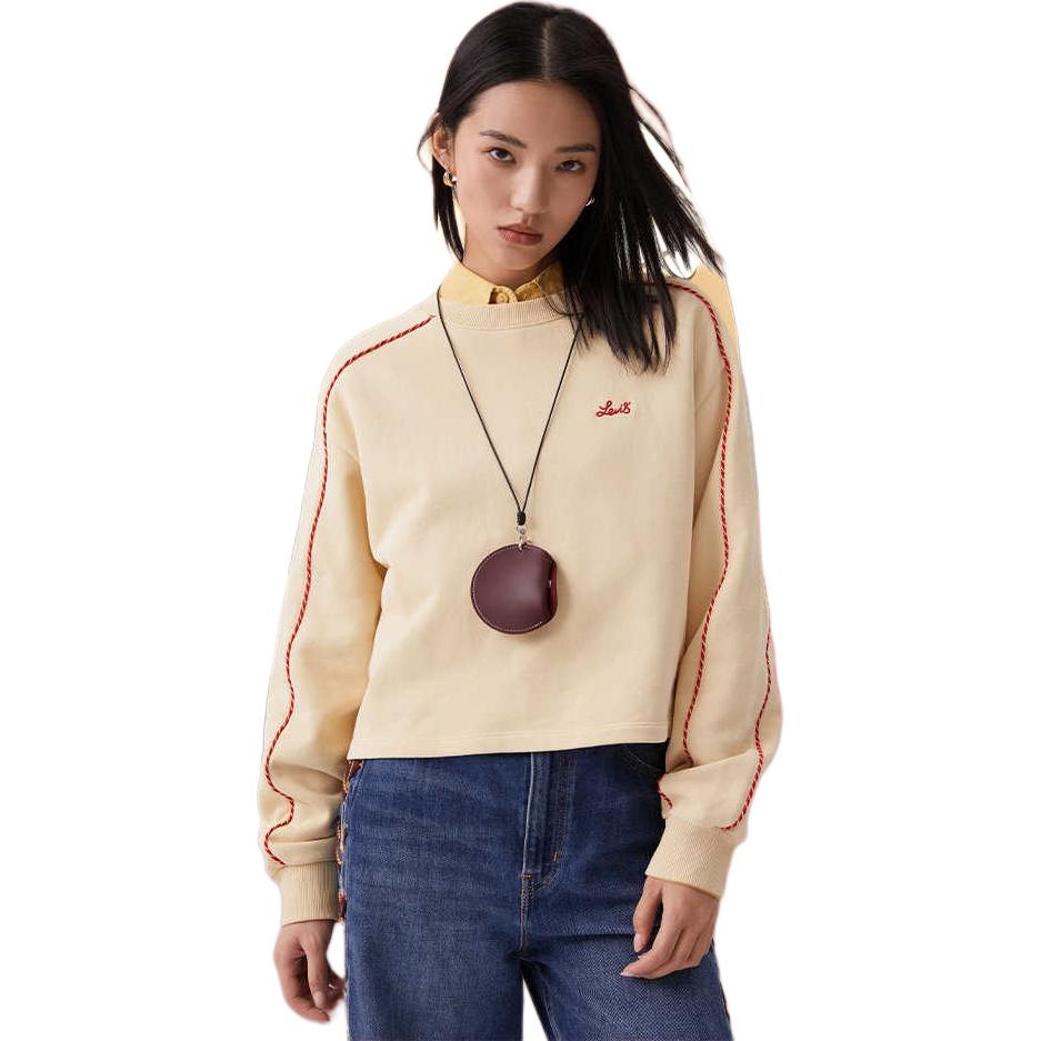 Levi's Женская укороченная толстовка кремового цвета с рукавами реглан и красной контрастной строчкой 0035W-0000