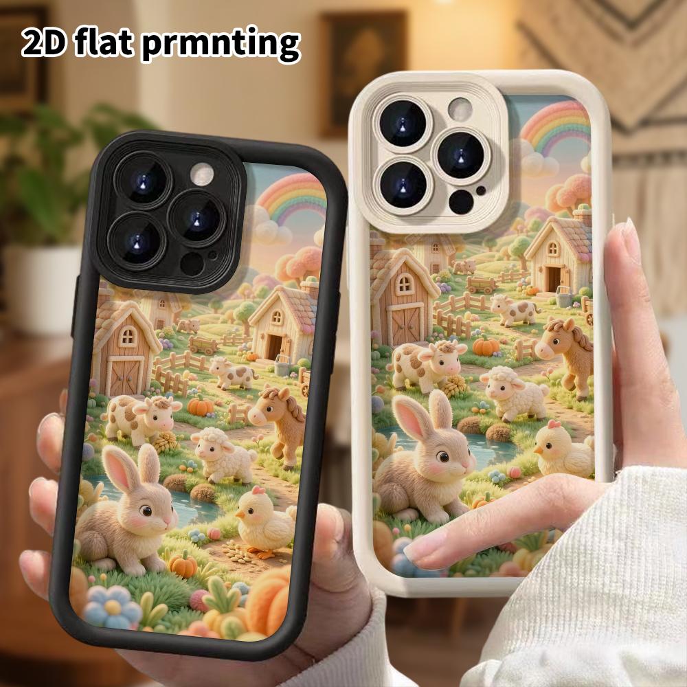 Phone Case: 2D flat, suitable for iPhone 18 17 16 15 14 13 12Pro protective case, Rainbow Farm, perfect Christmas and Halloween holiday gift