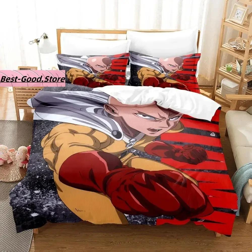 Набор постельного белья One Punch Man Односпальный Двуспальный Полный Королевский Размеры Размеры Комплект постельного белья Взрослый Детская Спальня Комплекты пододеяльников 3D Аниме Комплект простыней