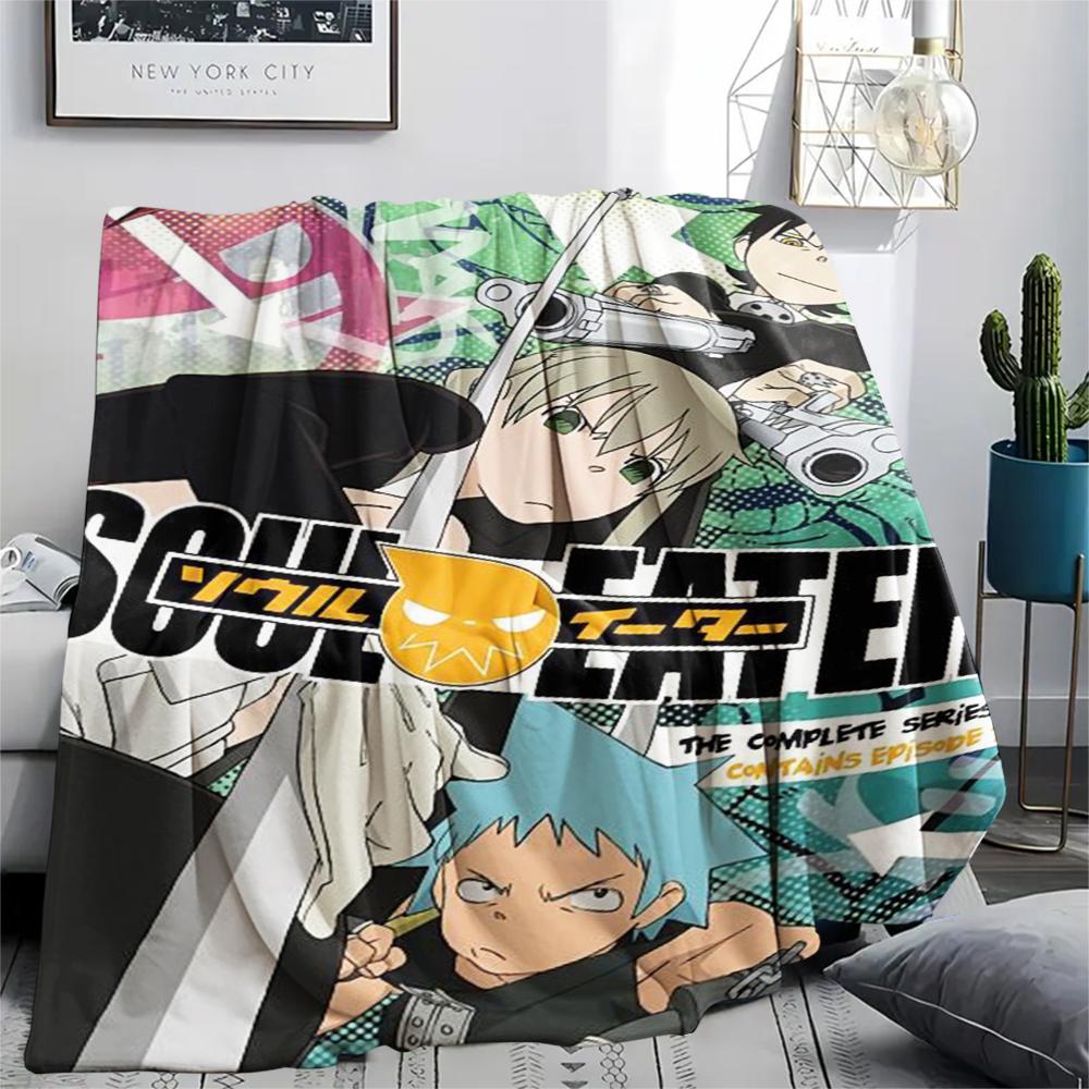 1 шт. Фланелевое одеяло с принтом «Soul Eater», Высококачественное, Удобное для всех сезонов, Декор для дома, Тепло и комфорт, Идеально для рождественских подарков173