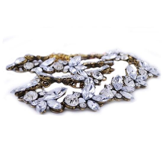 Women Party Luxury Crowd Clear Rhinestone Flower Bronze Choker Bib Necklace
