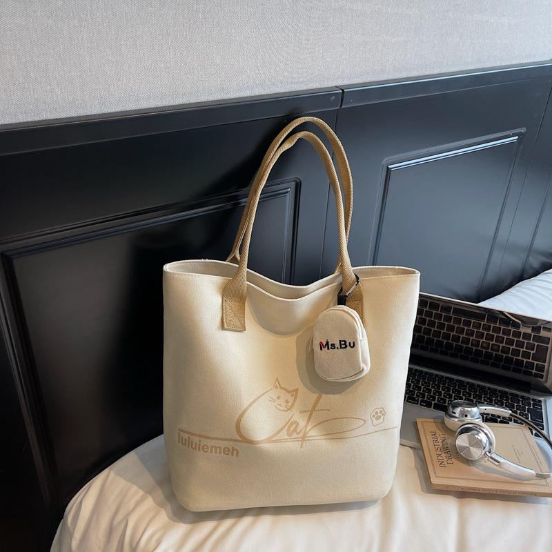 Korean Version of Simple Niche Trendy Cartoon Canvas Bag Women's Autumn New Large-capacity Commuter Portable Shoulder Tote Bag