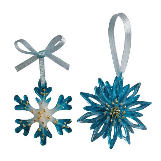 Yousheng 1/2/5Pcs Handmade Christmas Ornament Blue Golden Reindeer Snowflake Charm Christmas Tree Pendant Holiday Decoration