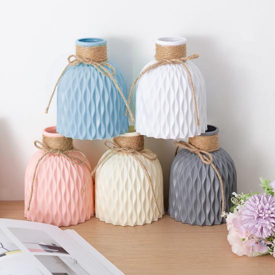 Nordic Style Plastic Faux Ceramics Striped Vase Desktop Decor for Home