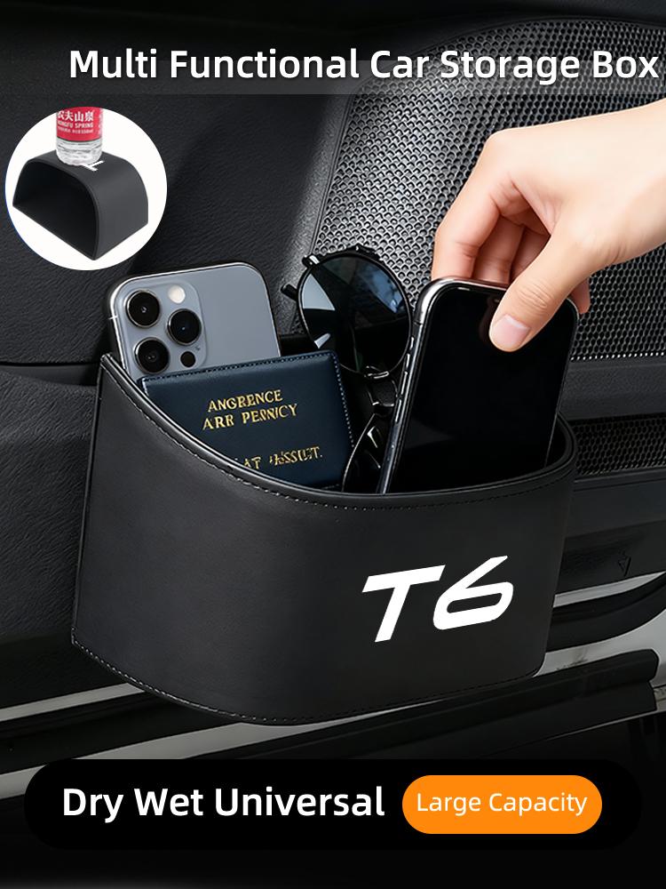 Car Trapezoidal Sloped Black Leather Door Multi-Functional Storage Compartmen For Volvo T6 XC60 XC90 S80 C30 S40 XV40 S70 XC70