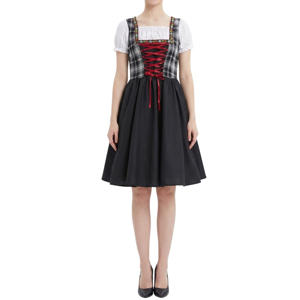 Traditional Oktoberfest Dress Womens Dirndl Costume Lace Up Bodice Apron Skirt Festival Outfit