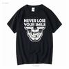 Футболка с мотивационным рисунком «Никогда не теряй улыбку» и изображением скелета, удобная, разных цветов, с длинными или короткими рукавами, свободного кроя, подходит для мужчин и женщин, с короткими рукавами, повседневная.