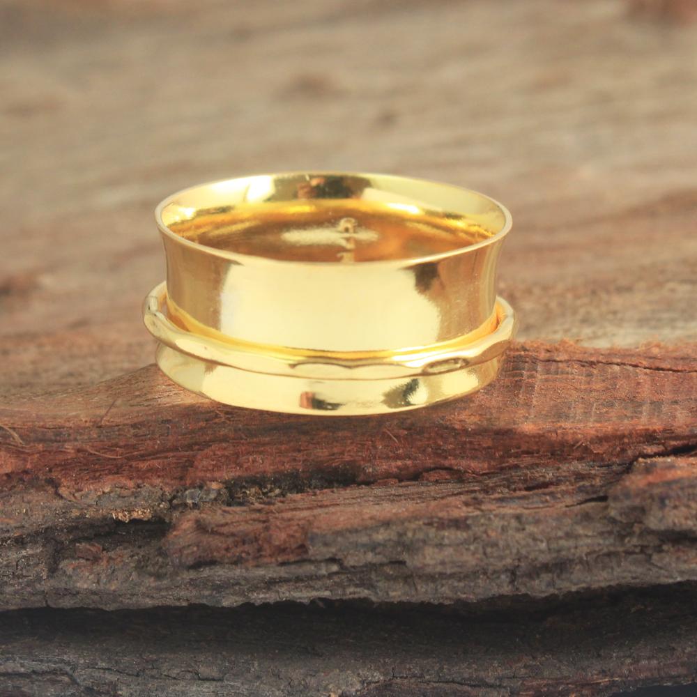 Meditation Spinner Ring 100% стерлингового серебра 925 пробы Ювелирные изделия ручной работы с желтым покрытием