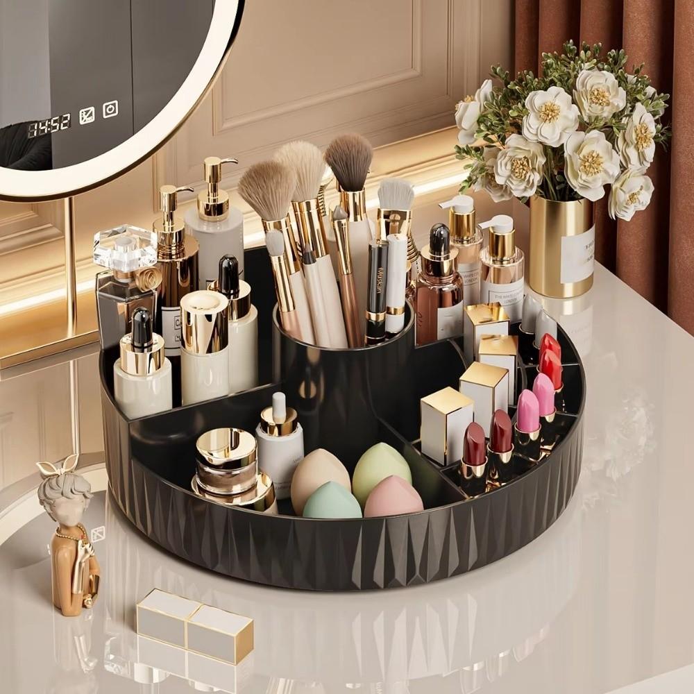 360° Rotatable Desktop Shelf PP Open Grid Organizer Portable Cosmetic Storage Box For Vanity Desk