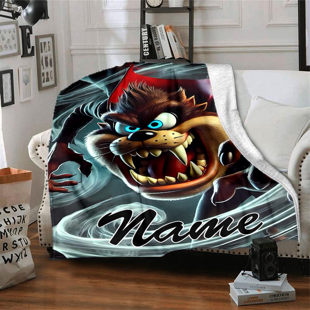 Customizable Taz2 Throw Blanket – Personalized Name, All-Season Cozy Snug Blanket, Machine Washable, Personalized Blanket