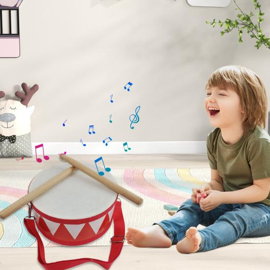 Детский ручной барабан с 2 молоточками, регулируемый ремень, деревянный детский двухсторонний поясной барабан, обучающий