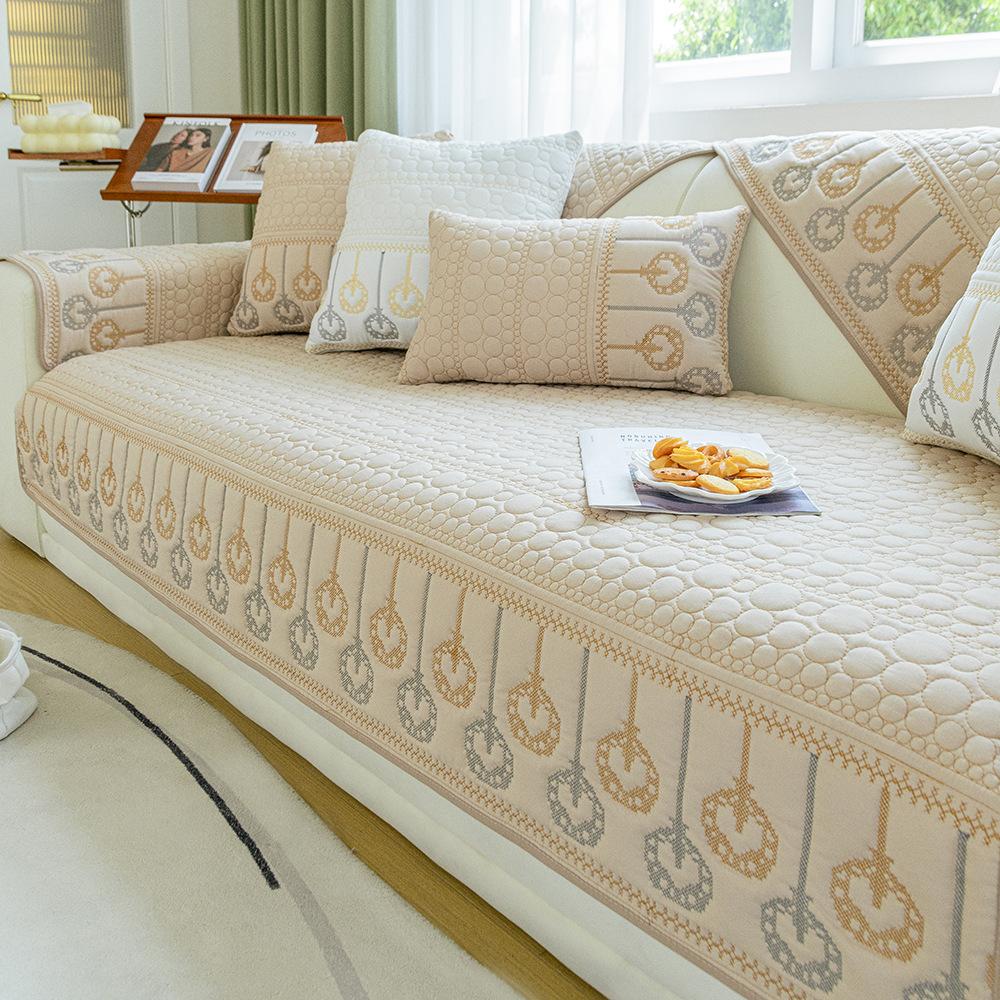 Four Seasons Sofa Cushion Embroidered Anti Slip Simple Modern Solid Color Fabric Universal Seat Cushion Sofa Cover Cover Cloth Scarf