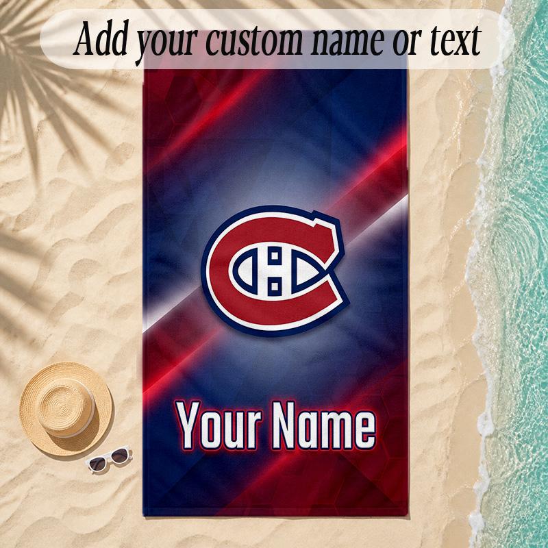 Пляжное полотенце Montreal Canadiens с индивидуальным именем и текстом, персонализированное, мягкое, для пляжа, бассейна, дома, декор, подарок