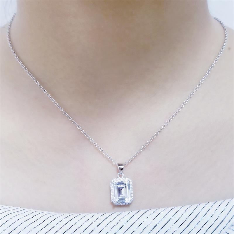 925 Sterling Silver Pendant Fashion Creative Multicolor Diamond Zircon Rectangle Necklace for Women