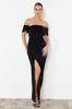 Women's Fashion New Evening Dress & Graduation Dress Black Woven Long Evening Dress