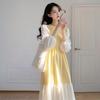 2025 Spring Temperament Yellow Splicing Dress Women's Clothing