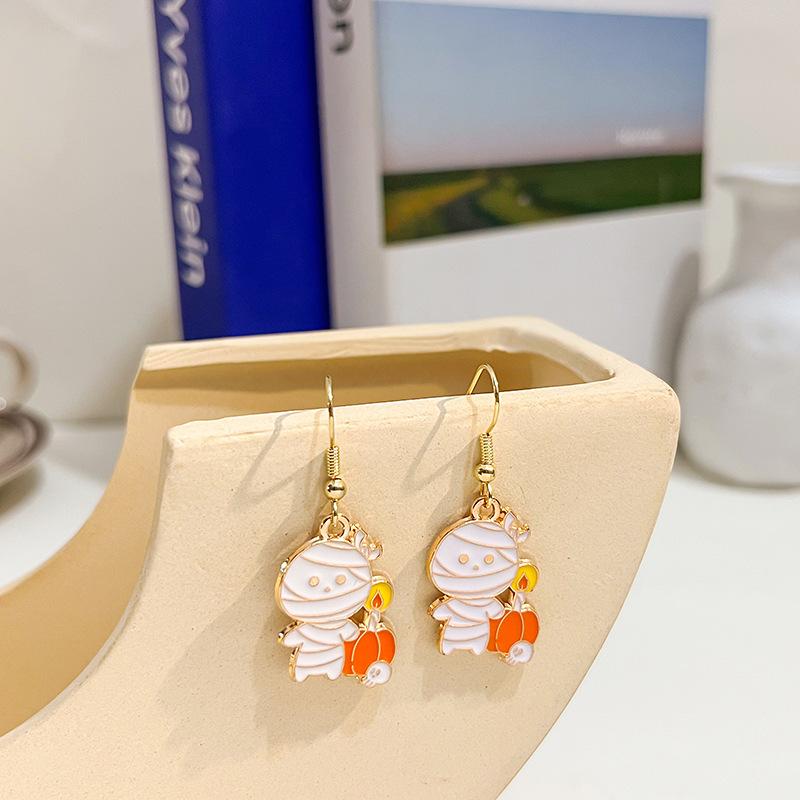 2022 Cartoon Cute Oil Drop Bat Holiday Cartoon Character Ear Hook Personality Earrings Earrings