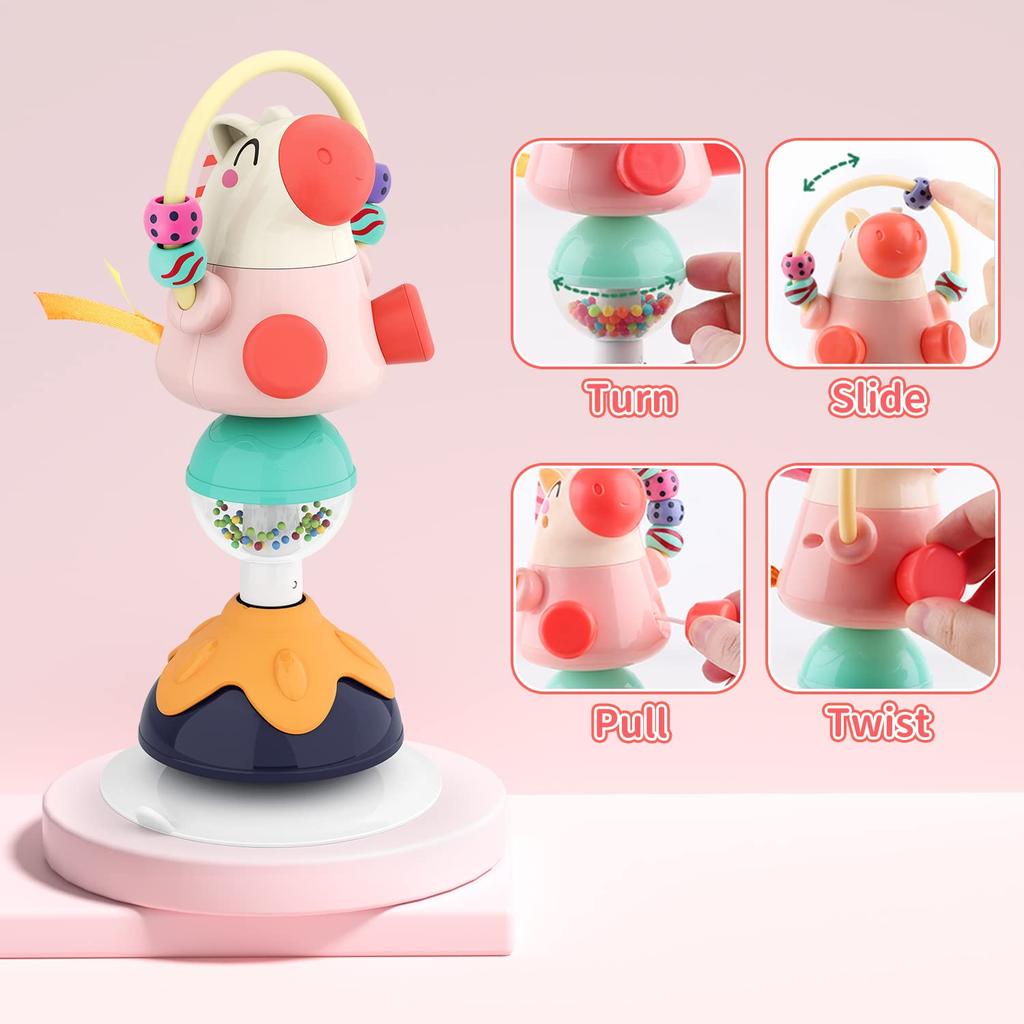 Baby Developmental High Chair Toys-Highchair Tray Rattle Toy with Suction Cup for Early Learning for 6 To 12 Months Old Infant & Toddler Girls