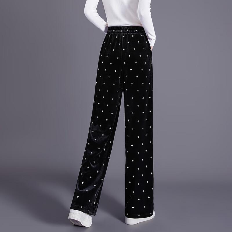 Tachi Women's High-Waisted Elastic Waist Velvet Straight-Leg Pants