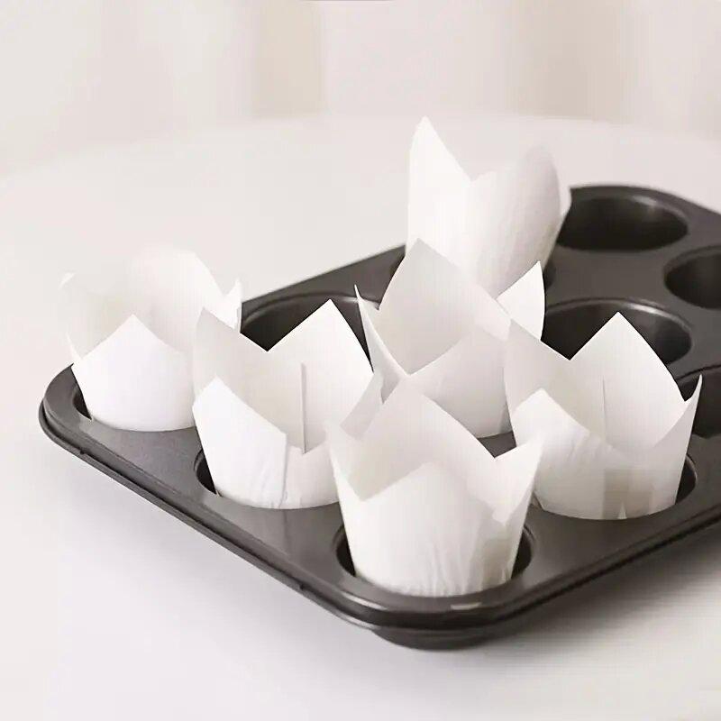 50/100PCS White Tulip Cake Paper Cups Oil Proof Cake Lining Baking Muffin Cups Wedding Birthday Party Decoration Tools