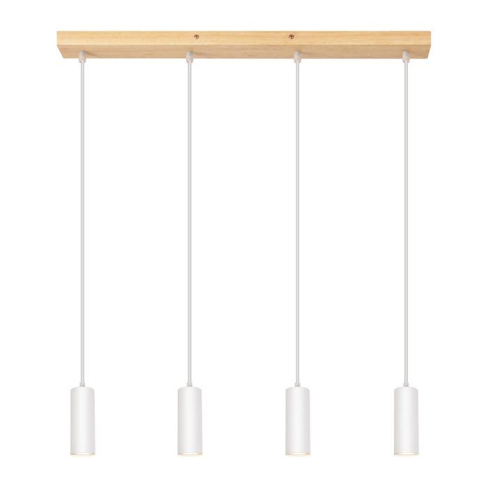 Lampe suspension - NETTLIFE - 4x GU10 - Blanc - Métal et bois - Style scandinave