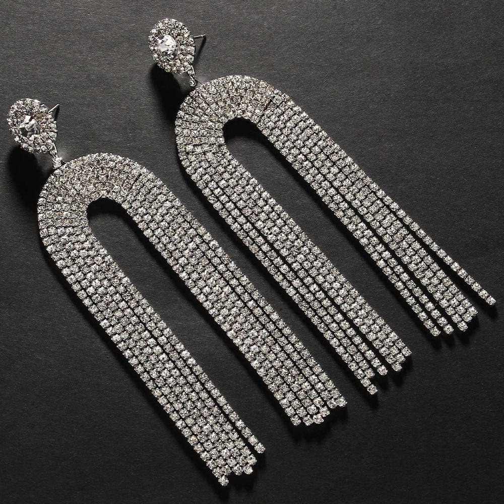 Exquisite Diamond-Set U-Shaped Earrings, Long Chain Fringed Earrings, Personality And Temperament, Daily Versatile Earrings, Earrings.