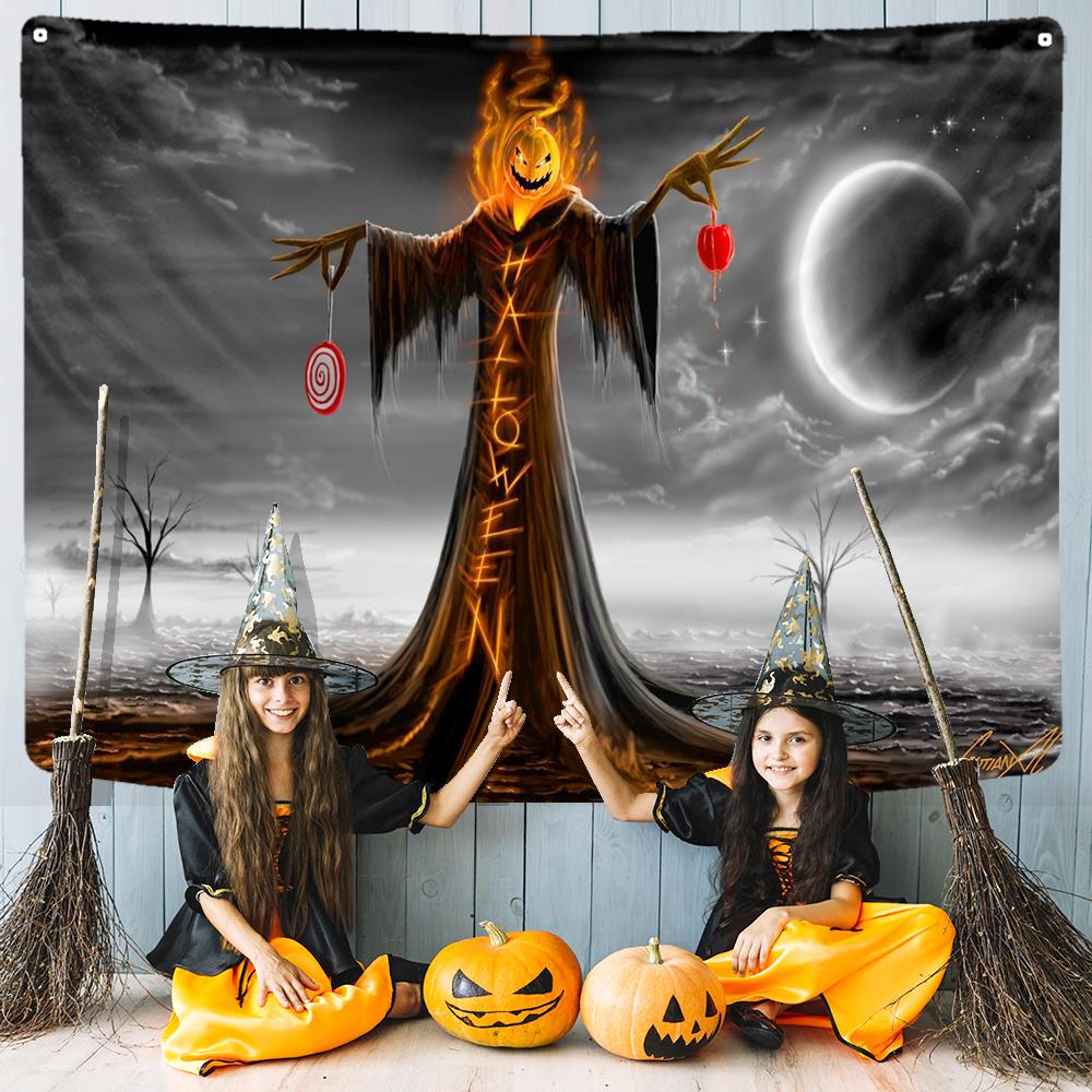 Bedroom Living Room Decor Mystic Pumpkin Haunted House Witch Aesthetics Wall Hanging Wall Decor Home Decor Halloween Tapestry
