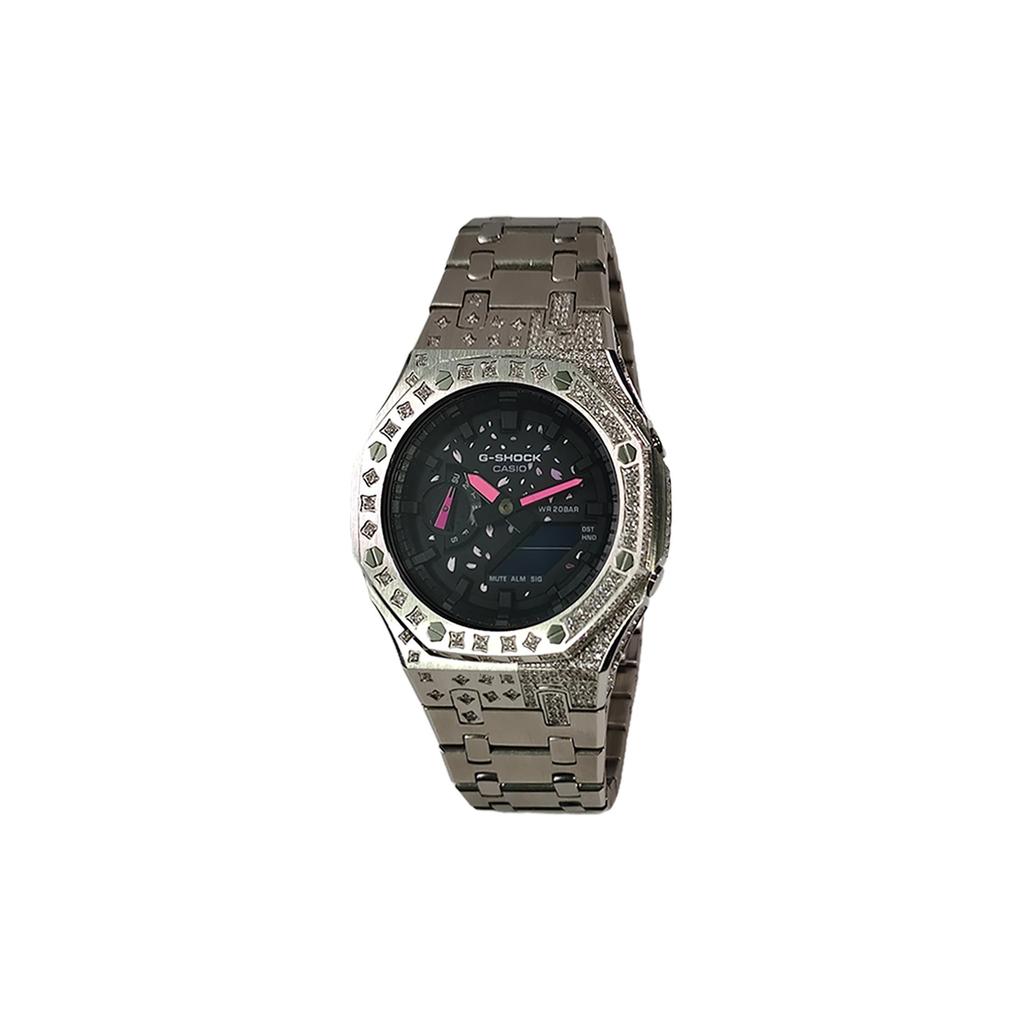 Casio Коллекция Custom GA2100 Кварцевый механизм Ремешок из нержавеющей стали Часы Мужские Часы Черный циферблат GA-2100SKE-7A(Watch3--)