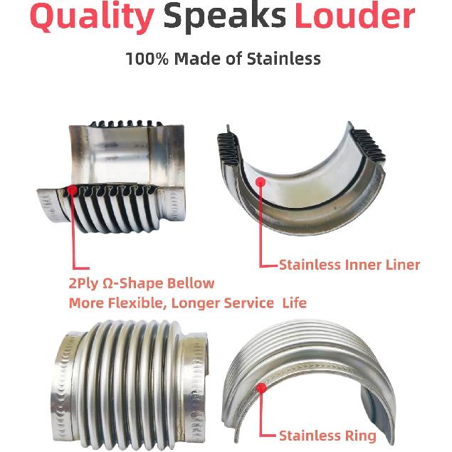 3.0" ID Exhaust Flex Bellows, 100% Stainless 4.0" LONG Flex Joints & Connectors