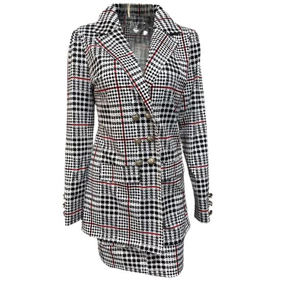 2 шт./компл., комплект с юбкой и пальто, комплект с цветочным принтом в клетку, соответствующий цвету, с длинным рукавом, с высокой талией, в OL-стиле, деловой костюм для поездок на работу, комплект с женской курткой и юбкой