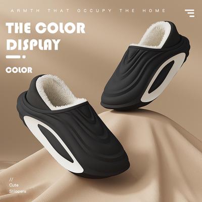 Мужские и женские зимние нескользящие водонепроницаемые сумки и хлопковые тапочки на толстой подошве и с плюшевой подкладкой для ношения в помещении и на улице.