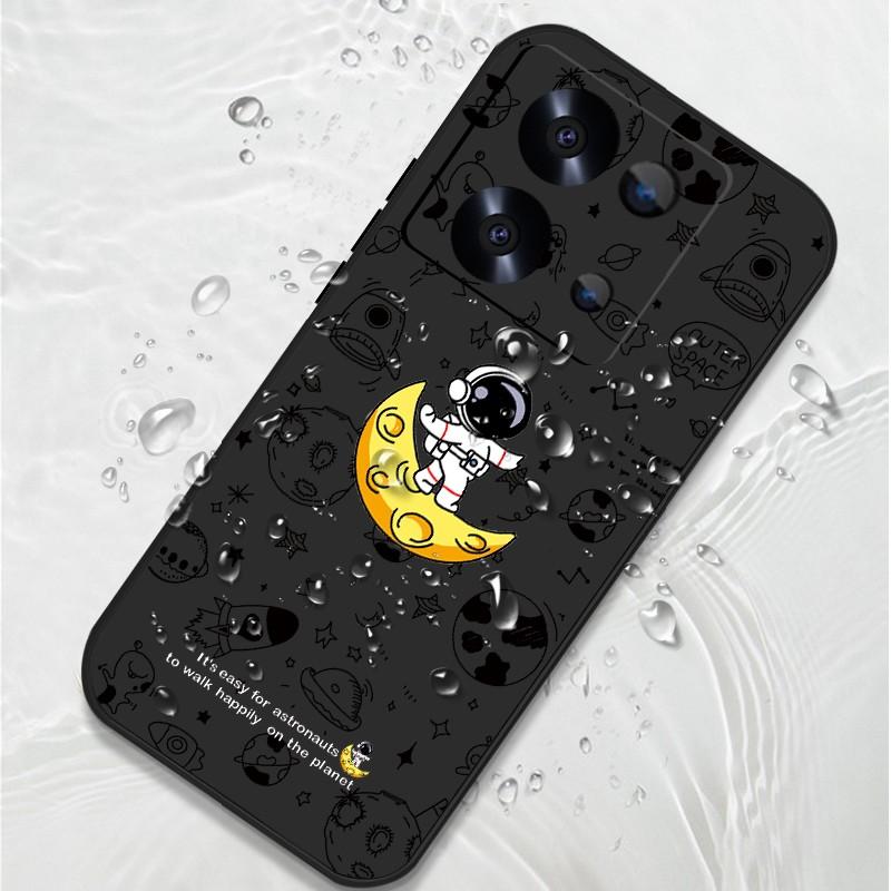 Ударопрочный мягкий ТПУ чехол для Xiaomi 14T 13t 11t Poco F3 X6 X5 Pro Redmi Note 13 12 11 14 Pro Подставка Луна Принт Астронавт Тонкий чехол со шнурком