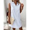 Женская летняя новая безрукавная рубашка-платье в полоску с V-образным вырезом и пуговицами, повседневное короткое платье для ежедневной носки, удобное модное платье