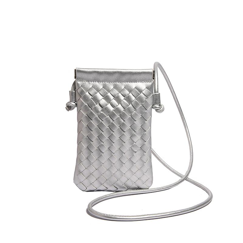 Fashionable Retro Phone Bag Woven Texture Mini Shoulder Crossbody Bag Casual Solid Color Change Storage Bag for Women