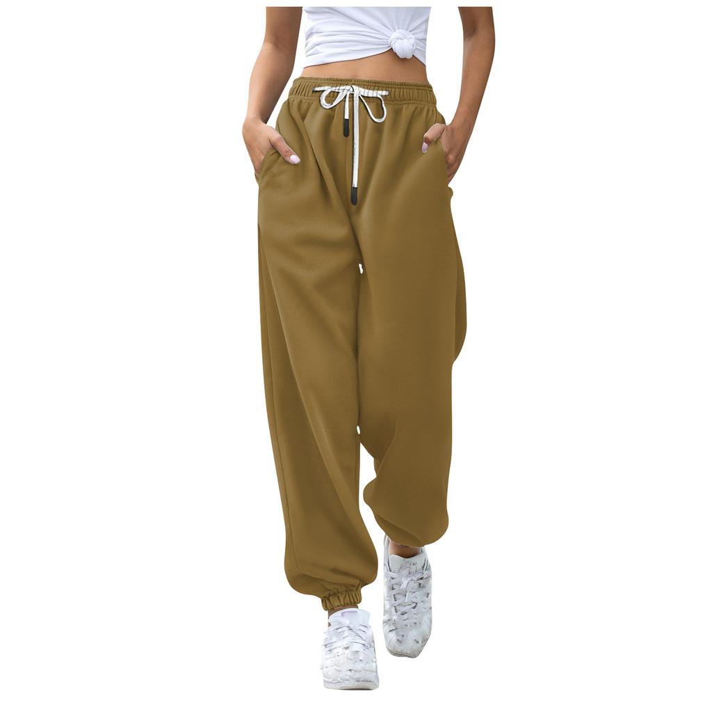 Women's Fashion Solid Colour Casual Drawstring Elastic Waist Drawstring Trousers
