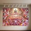 Crown Pink Balloons Background Banner Girls Birthday Party Decorations Flower Photography Backdrop Supplies Photo Shoot Props