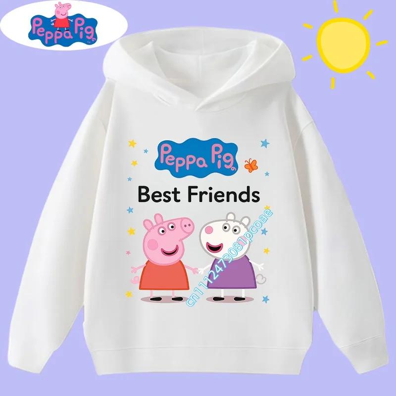 2026 New Peppa Pig children's hooded sweatshirt with cartoon print, boys' sports shirt, girls' casual top, children's clothing