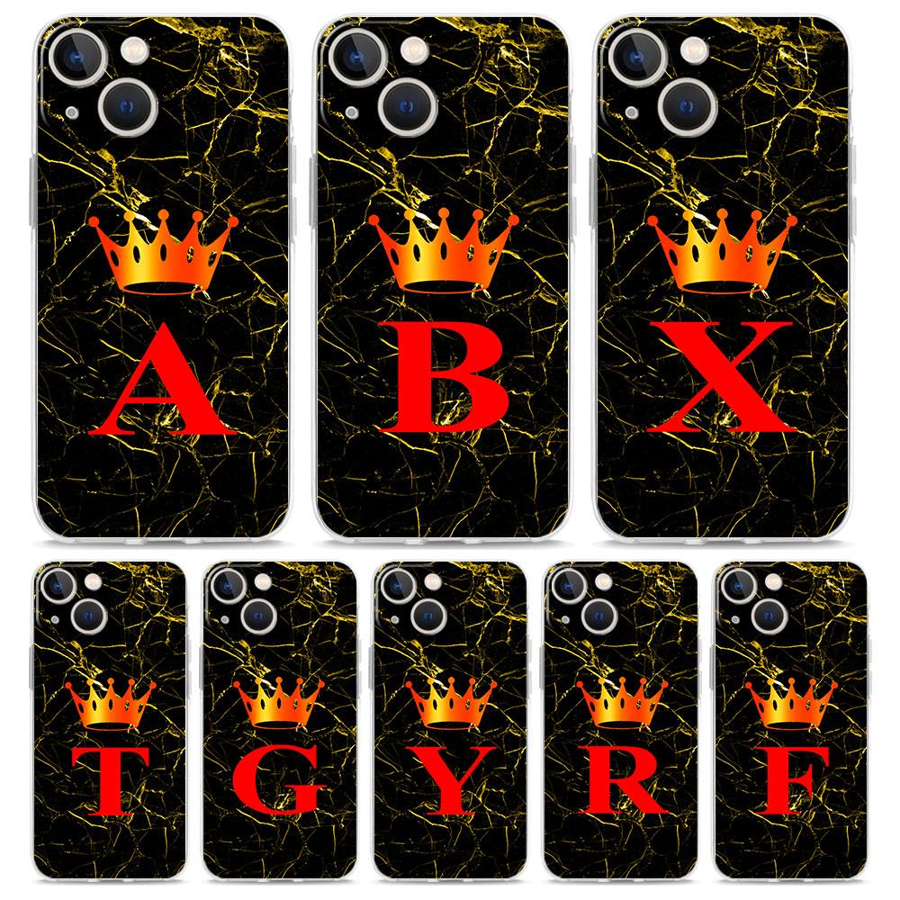 Чехол для iPhone 16 Чехлы iPhone 15 12 13 14 16 Pro Max X XR XS Max 15 Plus iPhone11 Крышка Роскошный Мраморный Буква A B Корона