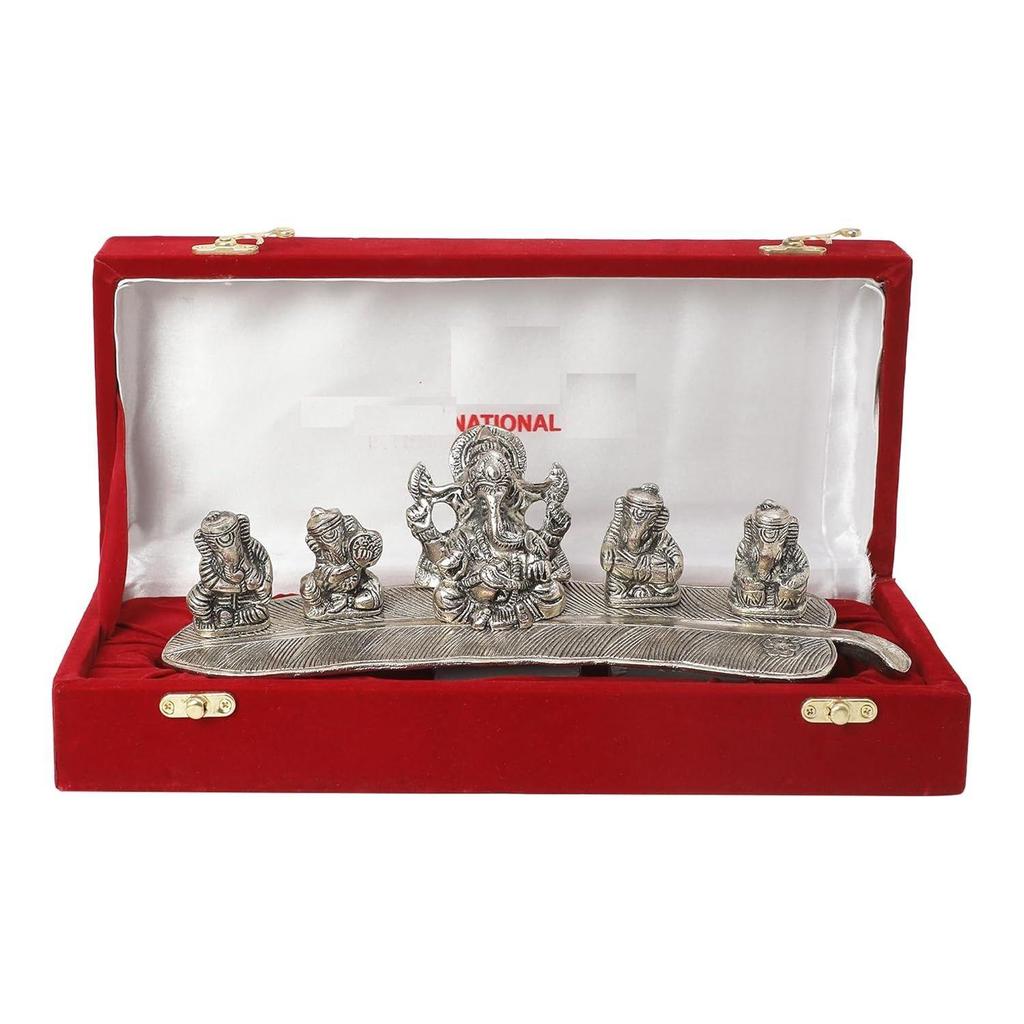 Silver Musical Ganesh God Idol | Best Wishes Printed Box | Carry Bag