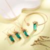 Fashion Green Leopard Rectangular Crystal Earrings Necklace Bangle 3 Piece Set Banquet Wedding Jewelry Set Birthday Gift