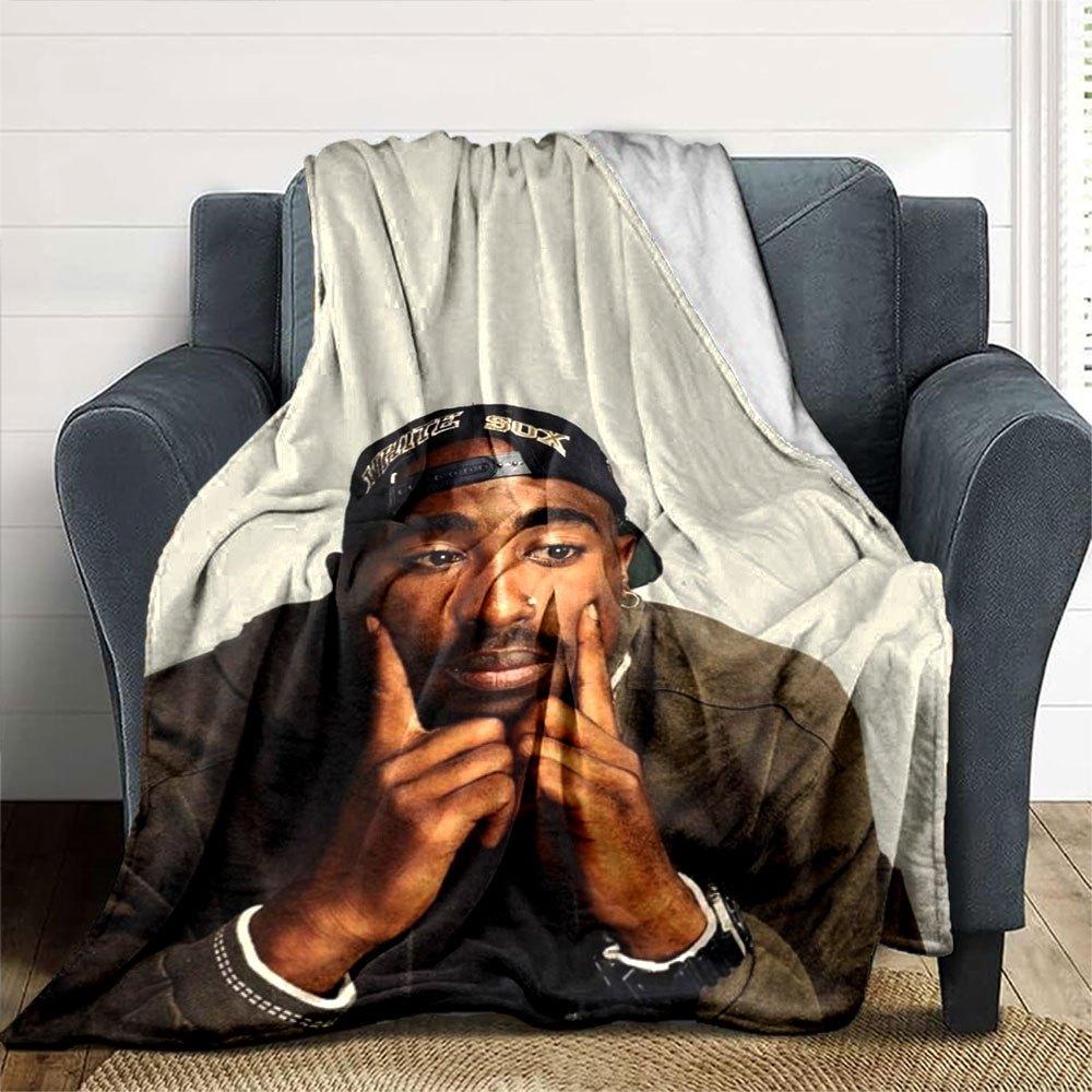 1 шт. Плед в стиле Hip Hop 2Pac, Мягкий, Легкий, Для всех сезонов, Многоцелевой плед для дивана, кровати, офиса и пикников, Французский стиль с культовыми обложками альбомов и цитатами