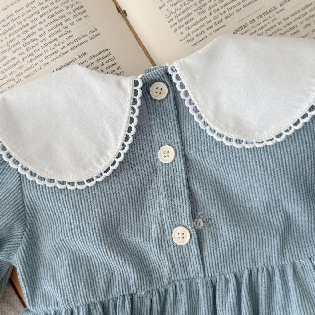 Набор из платья с длинным рукавом и боди для девочек в корейском стиле с вышитым воротником