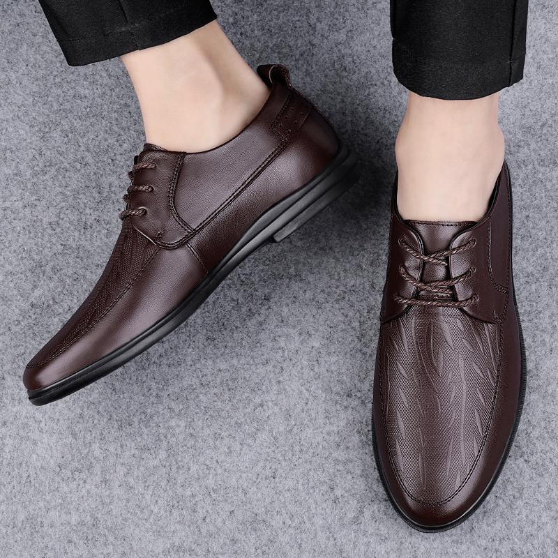 FashionHigh End Brand Men's Genuine Leather Shoes Office Business Casual Shoes Soft Soled Comfortable Work Shoes for Men's Lace Up